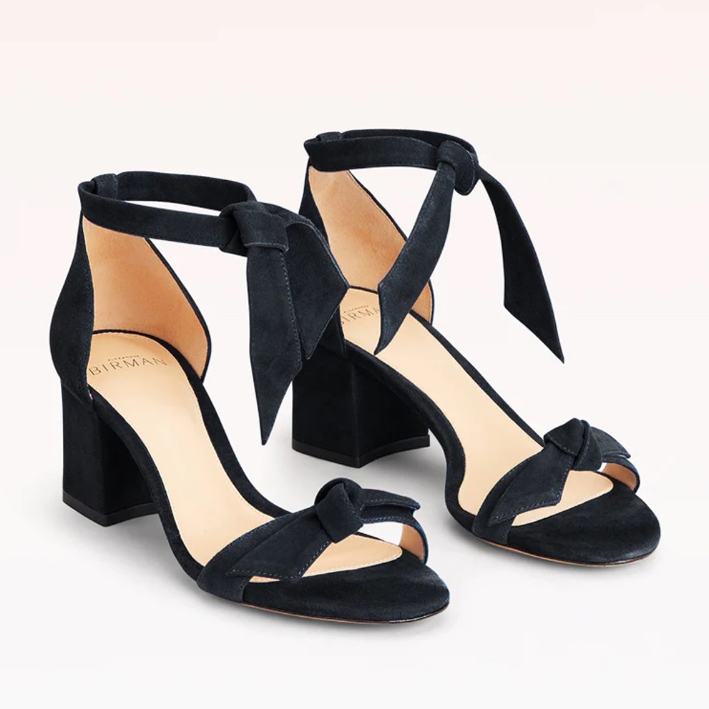Alexandre Birman Clarita Bow Tie Block Heels in Black Suede